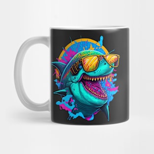 Synthwave/Retrowave neon SHARK with Glasses Mug